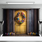 Lofaris Grey Yellow Door Egg Wreath Easter Photo Backdrop